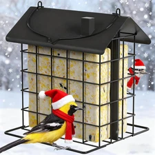 All-Metal Double Suet Bird Feeder for Outdoors Hanging, Suet Cake Cage Holder wi