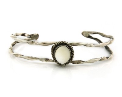 Navajo Cuff Bracelet Sterling Silver Vintage Native Artist Signed SM