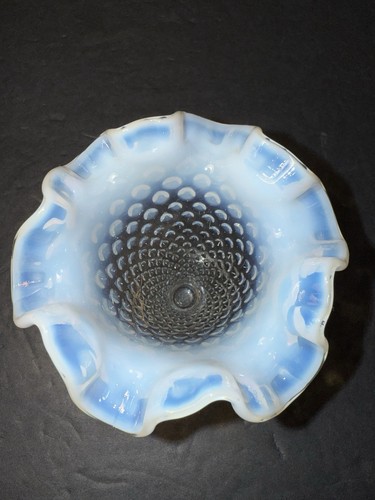 Vaso vetro artistico vintage Fenton piano cottura chiaro opalescente crimpato arruffato 4" - Foto 11 di 12