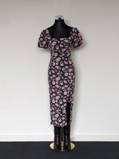 ASOS Pink Floral Midi Slip Dress Puff sleeve High Slit Boho Summer Valentine XS