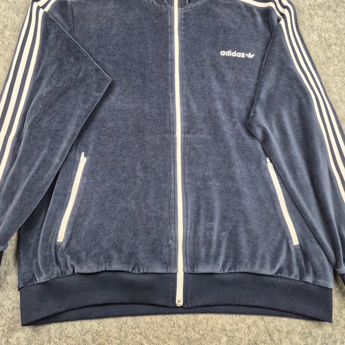 Adidas Jacket Mens Extra Large Blue Velour Tracksuit Track Top