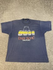 Vintage Union Pacific Railroad Shirt Mens 2XL Blue Graphic Crew Neck 90s