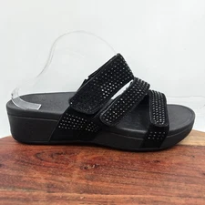 Vionic Alexis Sandals Women's 7 Black Suede Rhinestone Strappy Slide Platform