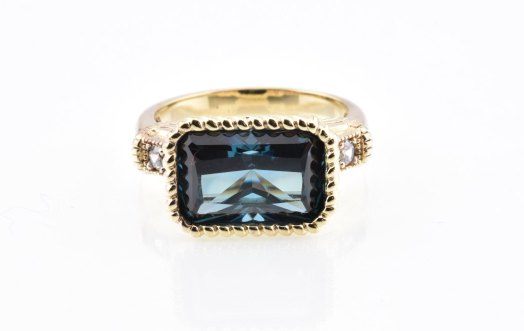 Designer Inspired Blue Stone Statement Ring Sterl… - image 2