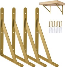 4 Pack Gold Triangle Shelf Brackets 10in, Heavy-Duty Wall Mounted Supports