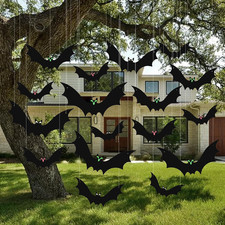 15 Pcs Hanging Bats Halloween Decoration Outdoor, Large Scary Fake Black Hanging