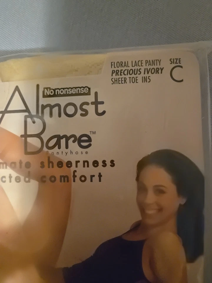 Almost Bare Pantyhose Vintage Floral Lace Hi Cut Panty Size C Precious Ivory-NOS - Image 2 of 4