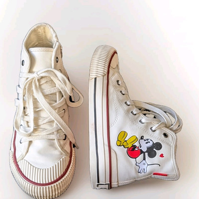 MOA Master Of Arts Kids 3.5 Mickey White Leather High Top Zip Sneaker Shoes