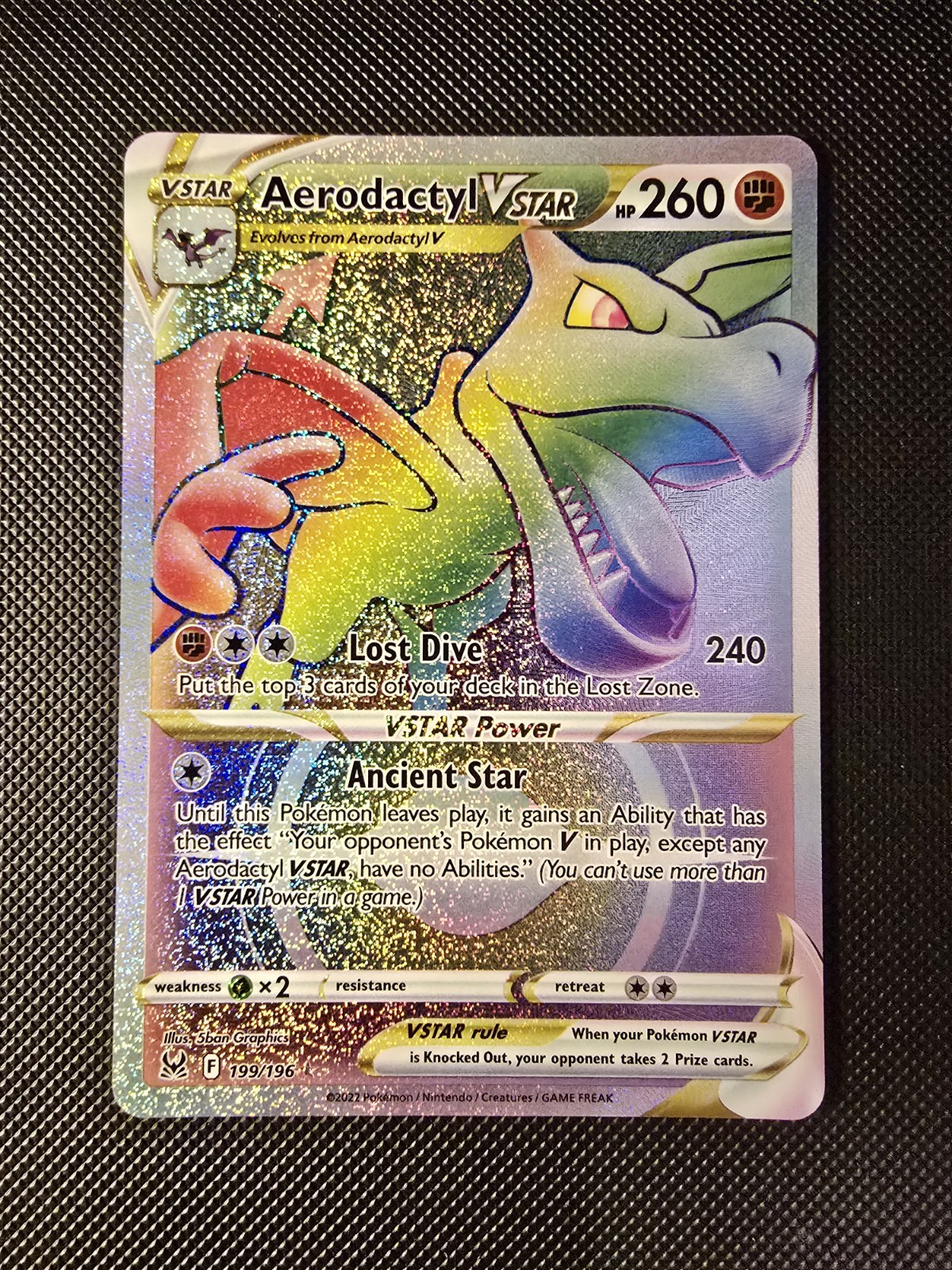 Pokémon TCG: Aerodactyl VSTAR 199/196 Lost Origin Holo Rainbow Secret Rare NM