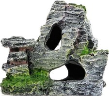 Resin Aquarium Mountain Decor with Moss Rock Cave - Multi-Level Terrain for F...