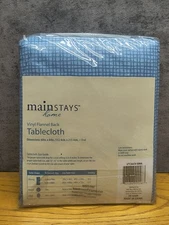 NEW Mainstays Home Vinyl Flannel Back tablecloth 70" Round Light Blue (O72)
