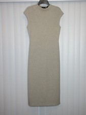 NWT Theory Women's Cap Sleeve High Neck Double Knit Midi Dress Oatmeal S B35