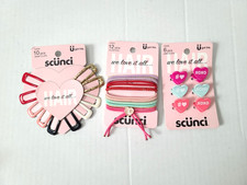 Scunci Mixed Lot 6pc Mini Heart Jaw Clips, 10pc Snap Clips, 12 pc Elastic NEW