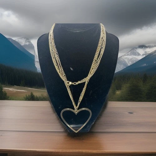 Vintage extra large black heart costume jewelry necklace