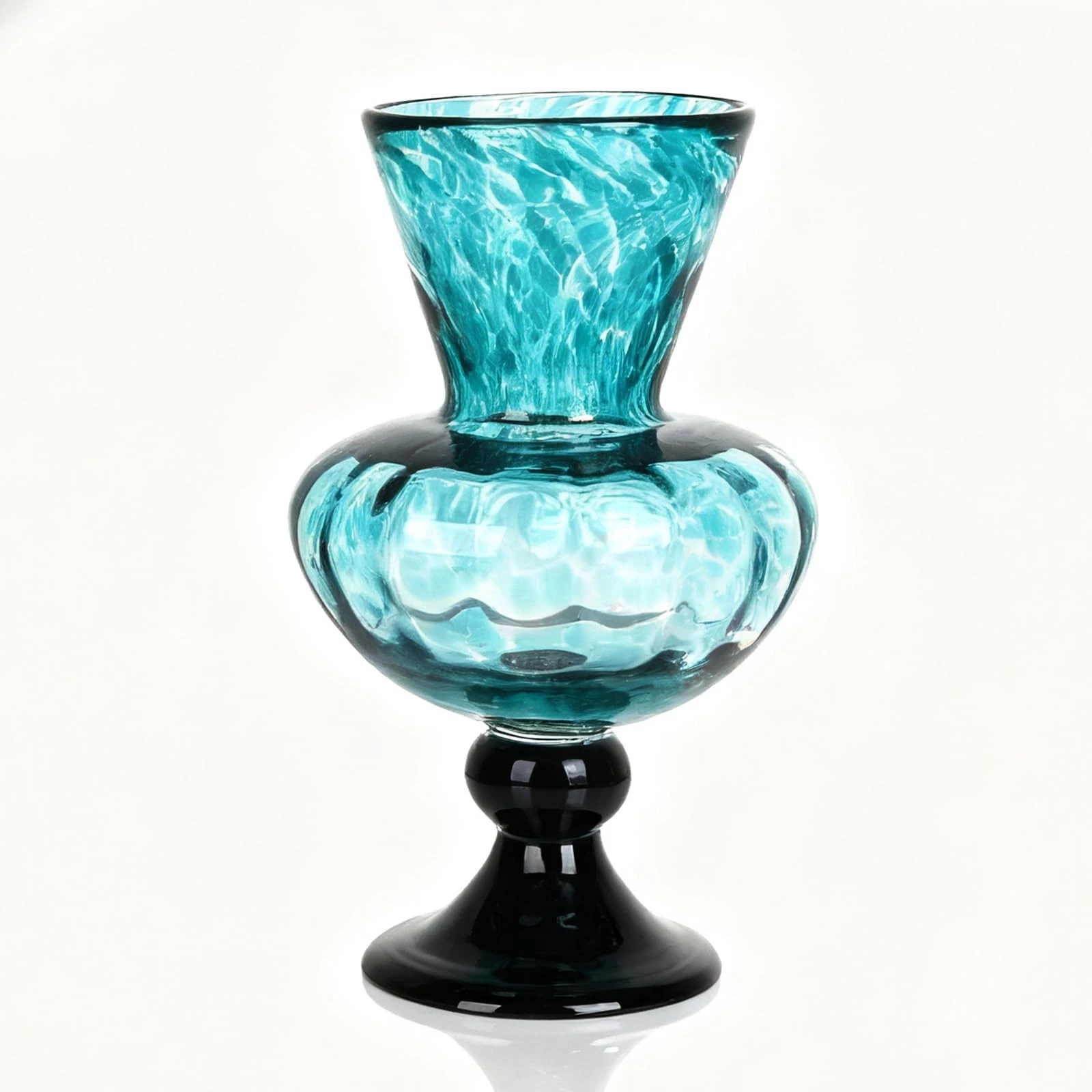 Hand Blown Teal Glass Vase – 11in Art Glass Vase with Wide Mouth for Flowe