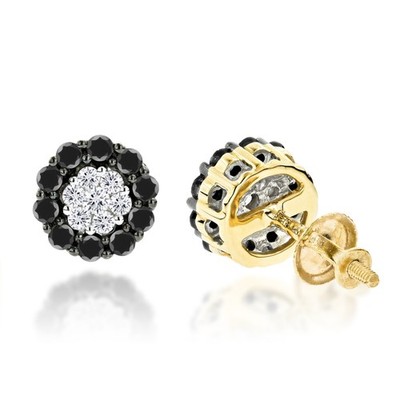 Einzigartige weiße schwarze Diamant Ohrringe 0,6ct 14K Gold Ohrstecker für Herren und Damen