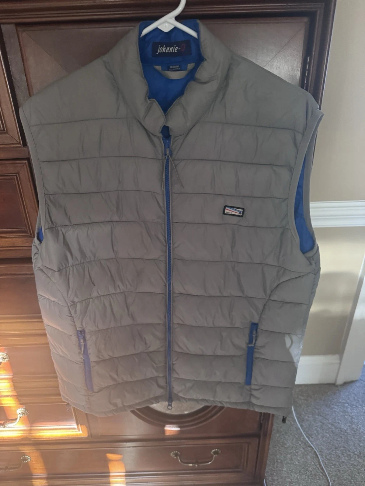Johnnie-O Mens Hudson Vest Medium Light Gray Full Zip Sleeveless Puffer Nylon image 1