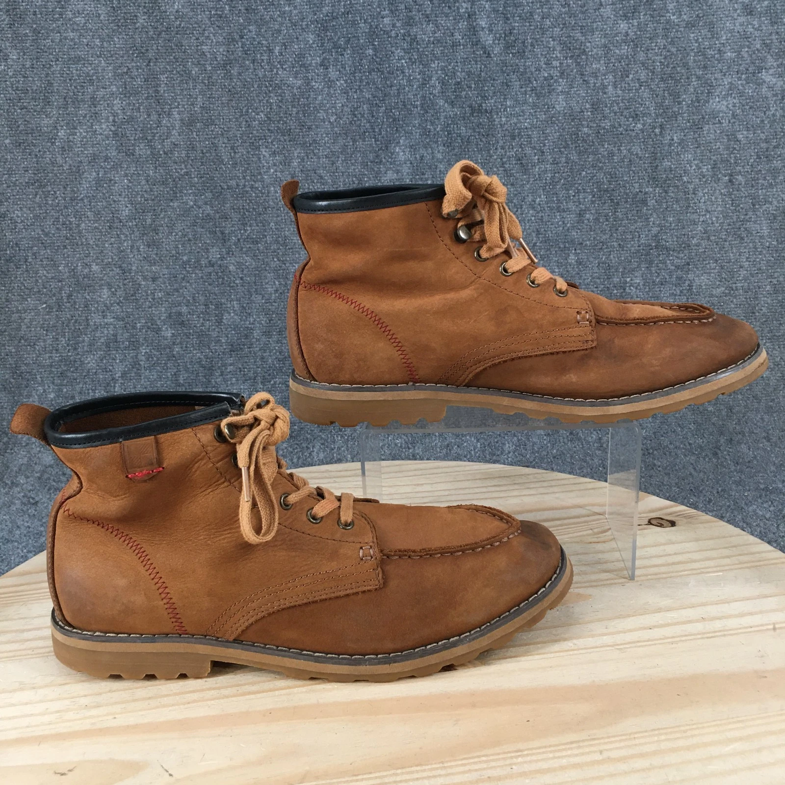 Woolrich Trout Run Hiking Boots Mens 13 M Moc Toe Lace Up Heels Leather Brown