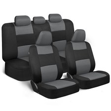 Comfortable Fabric Car Seat Covers W Split Bench - Sporty 2 Tone Grayblack
