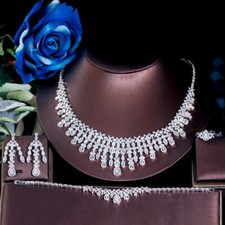 Women Fancy White Gold Plated Cubic Zirconia Leaf Teardrop Wedding Jewelry Set