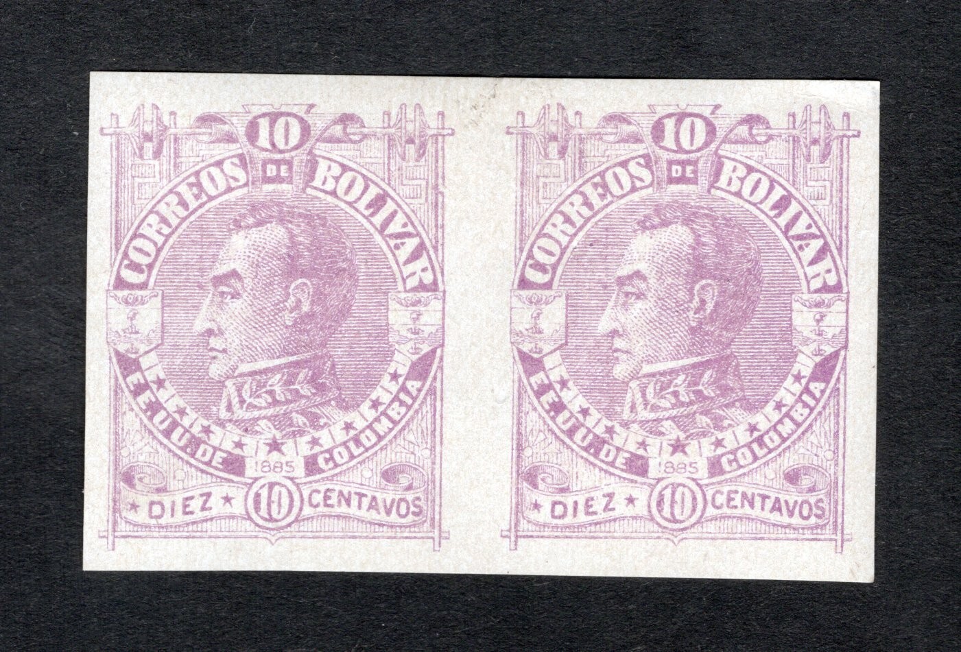 Colombia Bolivar 1885 pair of stamps Mi#42 PROOFS RRR MH