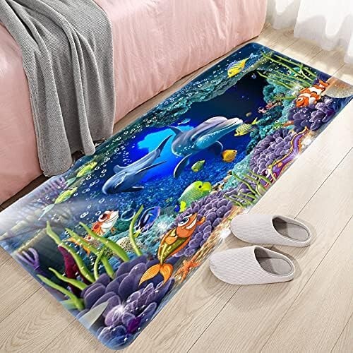 Underwater World Dolphin Print 71"x24" Memory Foam Bathroom Carpet / Door Mat - Picture 3 of 7