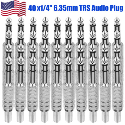 New 40 Pack 1/4'' Male Stereo Audio Cable Jack Connector plugs  For TRS Audio*