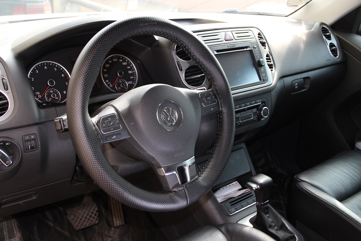 Stitch On Steering Wheel Skin Wrap Cover Solid Black w/ Needle+Thread