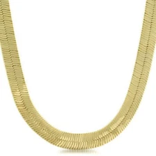 Made in USA.   NEW 24K YELLOW GOLD PLATED,8mm width,18" length HERRINGBONE CHAIN