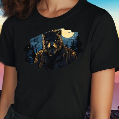 Women Wolf Man Motif Cotton T-Shirt Size S to 3XL