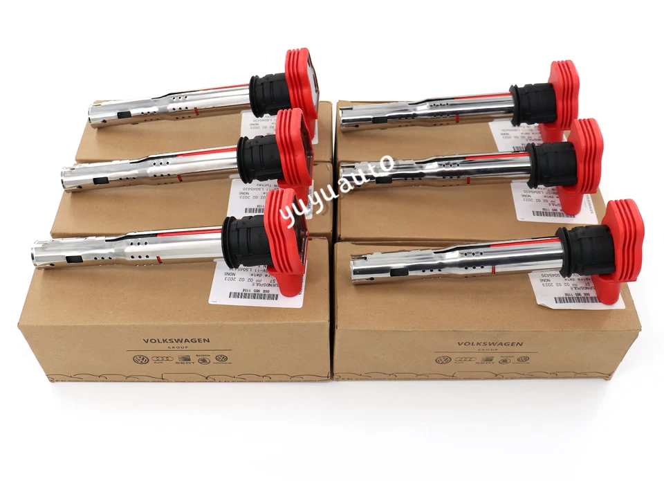 6x NEW OEM RED IGNITION COIL VW Touareg 06E905115G AUDI A6 A4 S5 R8 A8 3.0T 4.2 - Image 3 of 4