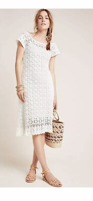 NWT $198 Anthropologie Britannia Crochet Midi White Dress Sz M | eBay