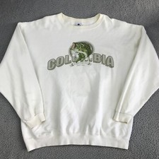Columbia Sweater Men's XL White Bass Graphic Pullover Crew Neck Long Sleeve Logo