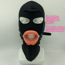 Binding Spandex Hood Mask with Silicone Lips Open Mouth Gags for Couples