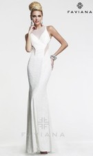  440 FAVIANA 7331 Long White Sequin Formal Prom Wedding Dress GOWN Size6 8 10