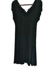 Loft Womens Black Pleated Round Neck Short Sleeve Casual Summer Dress Size 6