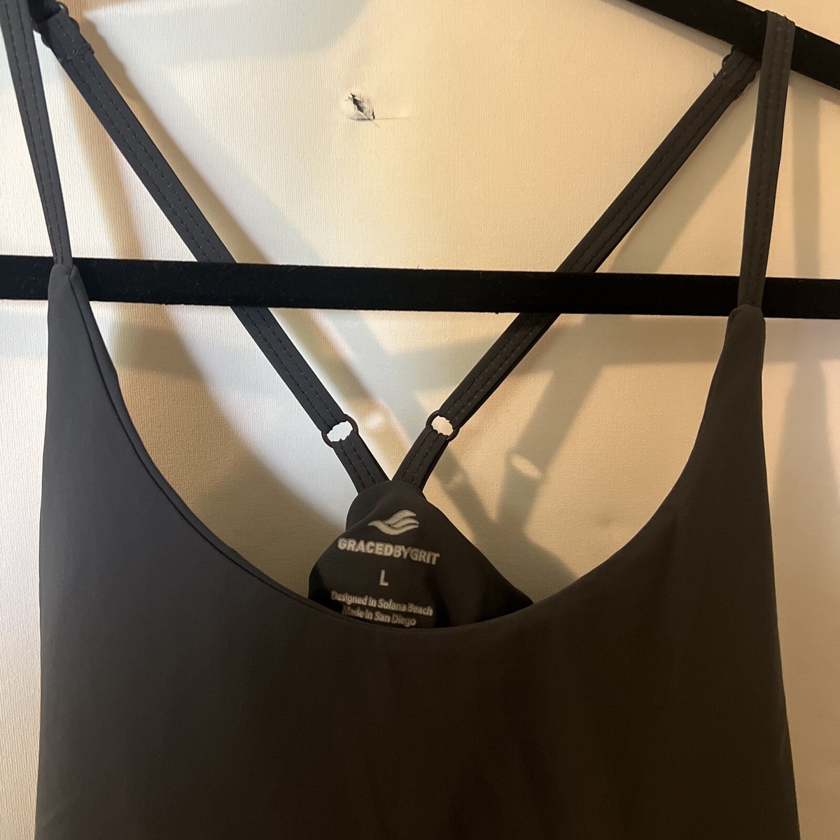Graced By Grit Workout Top Built In Bra, Side Adjust. Charcoal Color L