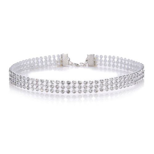 Choker Crystal Fashion Necklace Ladies Girl Diamante Jewellery Rhinestone Silver - Picture 33 of 36