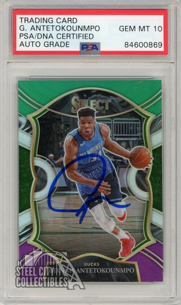 Giannis Antetokounmpo 2020-21 Panini Select G/W/P Color Auto Card #54 PSA/DNA 10