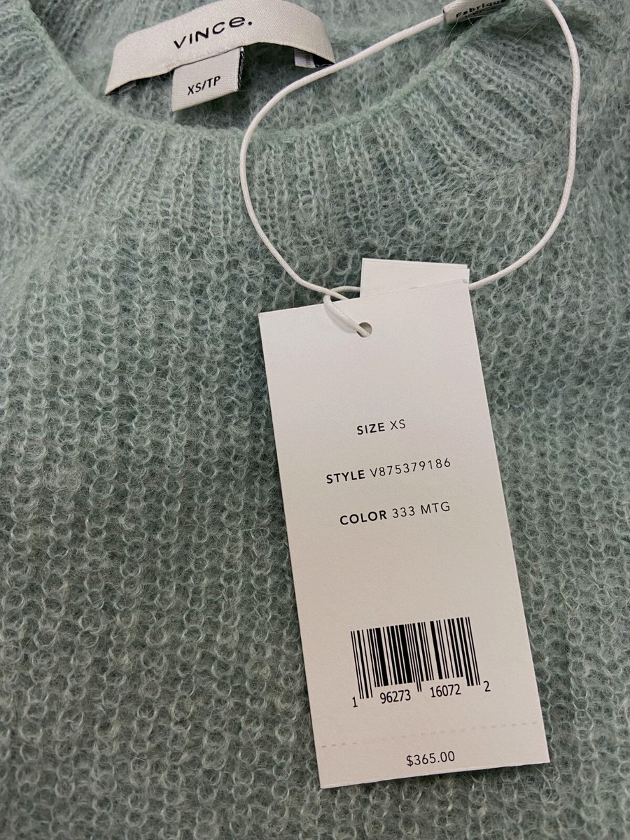 $365 Vince Womens Green Brushed Long Sleeve Crew Sweater Size XS