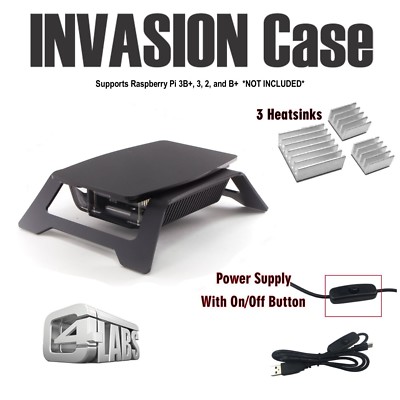 C4Labs INVASION for Raspberry Pi 3B+, Power Cord, Heatsinks, & Fan Included 