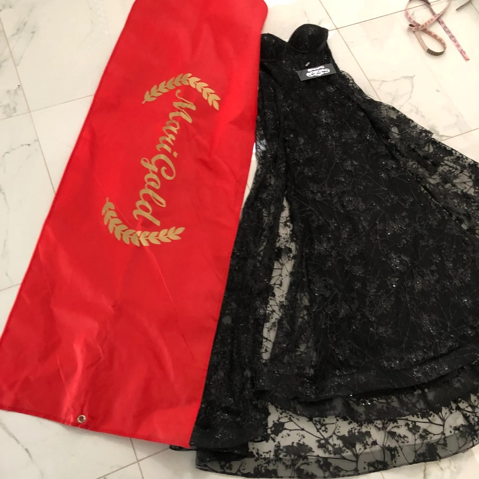 NEW CHICAS Women Black Lace Maxi Dress Gown Strapless Formal Wedding Prom Size S - image 2 of 4