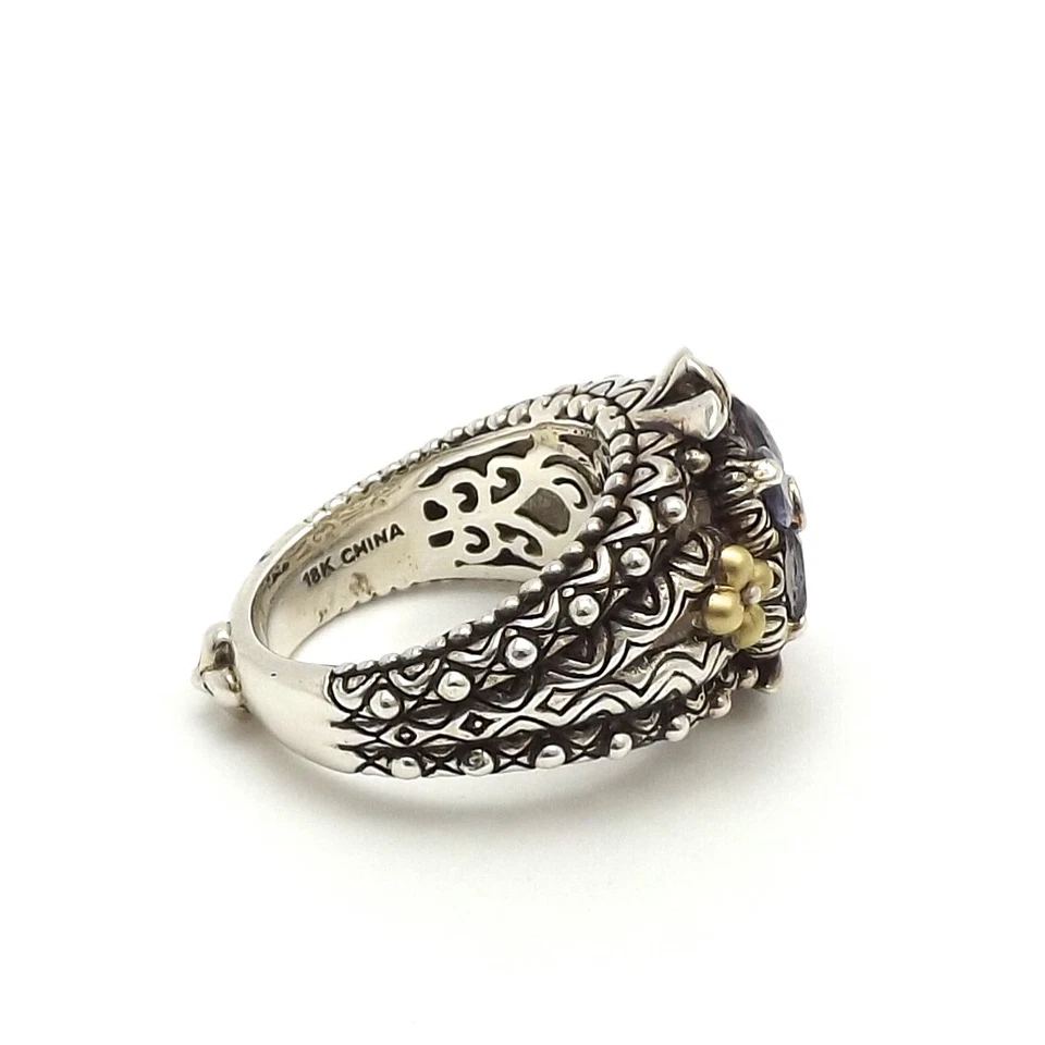 Anillo Flor Jezabel Topacio Blanco Iolita Plata Esterlina Oro 18k Barbara Bixby s8 Foto 3 de 4
