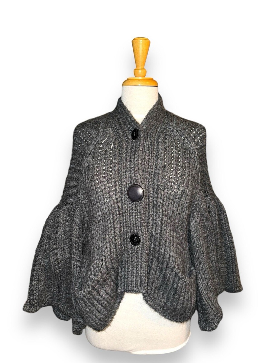 ERNESTINA CERINI Alpaca Mohair Chunky Knit Cardigan Flare Slv Gray