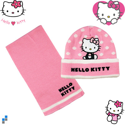 Hello Kitty Schal und Mütze Mädchen Geschenkset 2-tlg. Set Rosa für Kinder Neu  