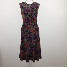 Ralph Lauren Floral Print Dress Women’s Size 2 Black Purple Sleeveless Crepe