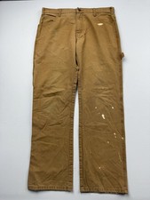 Dickies Pants Mens 34x32 Brown Carpenter Relaxed Fit Canvas Workwear paint