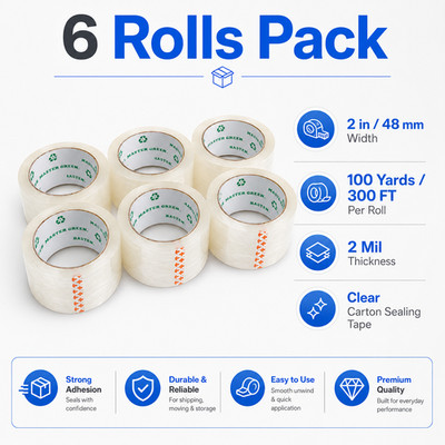 6 Rolls Shipping Box Packing Sealing Tape 2'' x 100 Yards 300FT w/ FREE Shipping