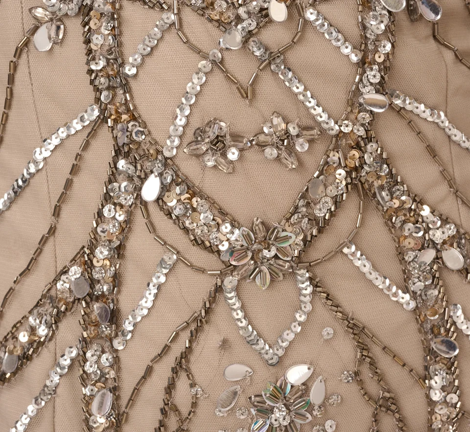 Adrianna Papell Illusion Beaded Cape Gown Silver Platinum sz 6 Modest $450 - Image 3 of 4