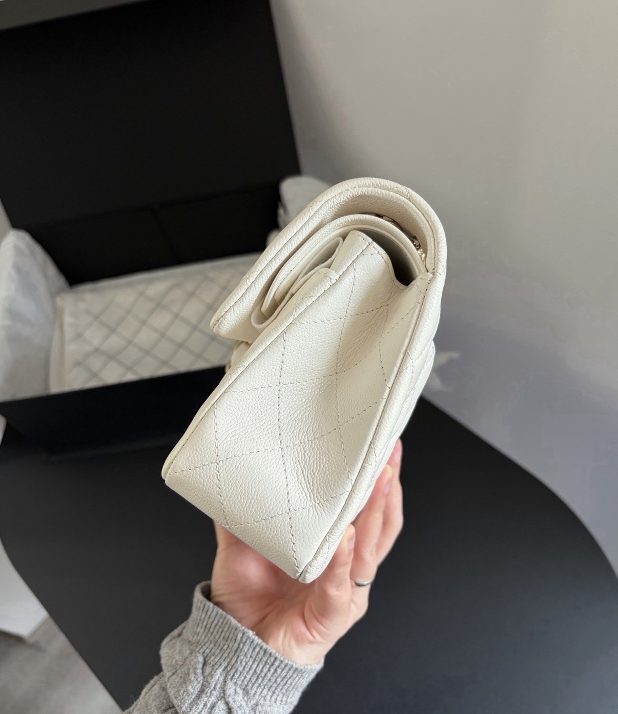Chanel Small Classic Flap Platinum Caviar GHW 23 MicroChip Box Dust Bag image 4